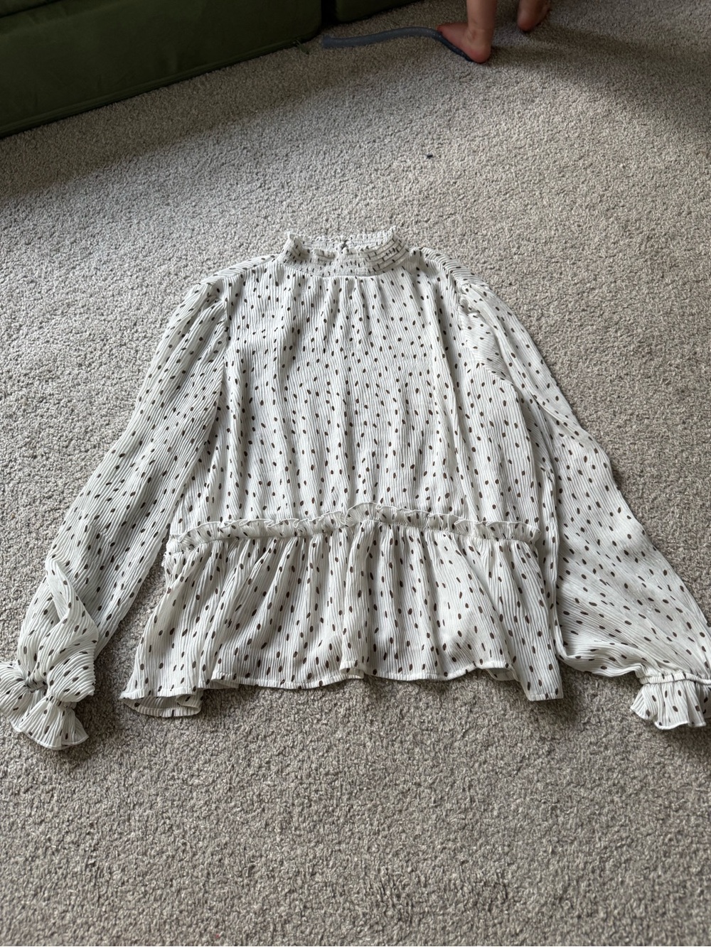 mine Cream Polka Dot Peplum Long-Sleeve Blouse